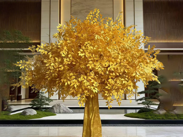 沈阳东旭仿真植物厂家打造的仿真金色榕树许愿树成为网红打卡景观 沈阳东旭仿真植物厂家打造的仿真金色榕树许愿树成为网红打卡景观